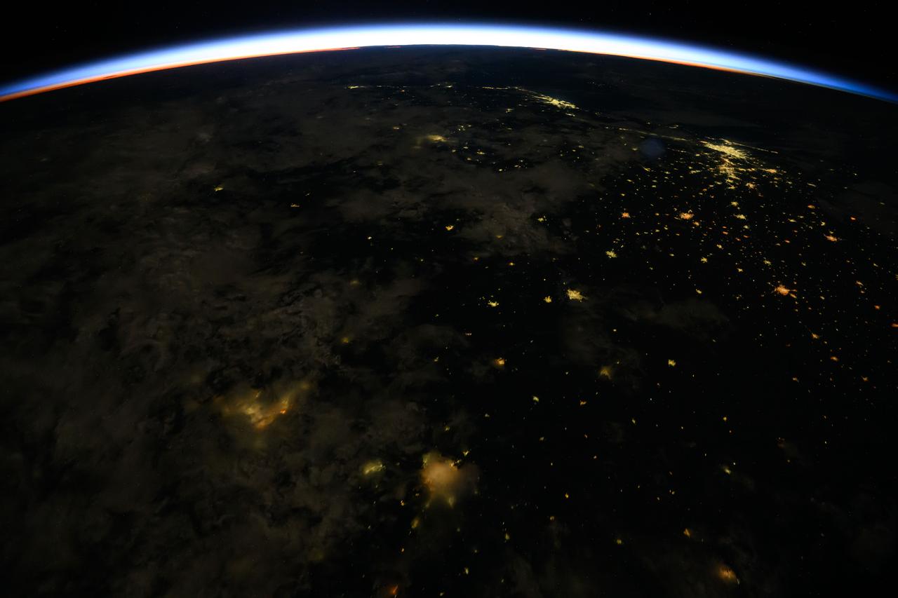 Earth's horizon at orbital sunrise